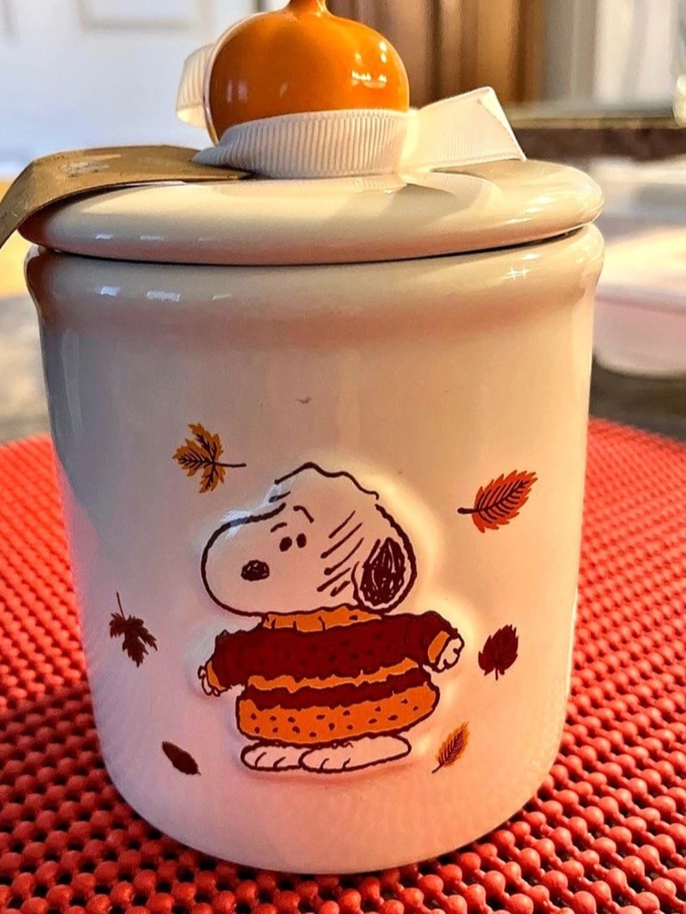 Peanuts Sweater Weather Ceramic Canister White Orange NWT